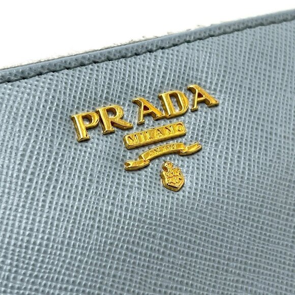 PRADA 1M0506 logo Zip Around Long Wallet saffiano leather blue/GoldHardware - Picture 8 of 15